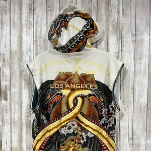 Christian Audigier Los Angeles Hoodie Vest Jacket Men's Dragon Print S Read Desc